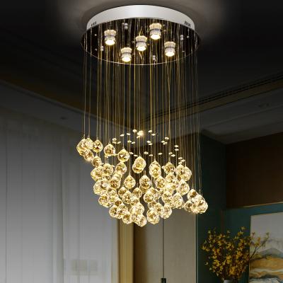 China Modern Custom Outdoor Large Long Staircase Lighting LED Ball Pendant Lamp Raindrop Spiral Chain Crystal Chandelier for Hotel and Home for sale