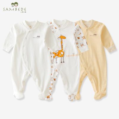 China Long Sleeve SAMBEDE Wholesale OEM 100% Cotton Plain Organic Baby Cloth Infant 0-24months100% Cotton Romper Foot-Piece Jumpsuit for sale