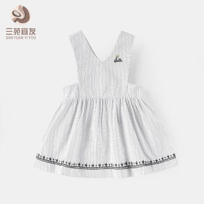 China Wholesale Strap Breathable Striped Dress Fashion White Blue Sleeveless Girl Dresses For Birthday Party for sale