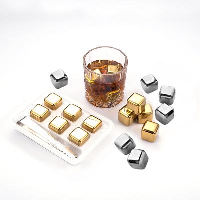 China Summer Viable Hot Sale Reusable Ice Cube Set Metal Whiskey Wine Stones Gold Stainless Steel Ice Cubes for sale