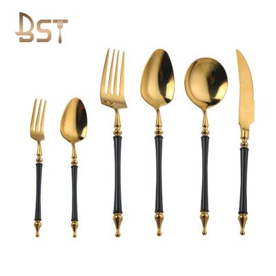 China 2020 New Style 18/10 Sustainable Banquet Wedding Flatware Black Gold Spoons And Forks Set Stainless Steel Cutlery for sale