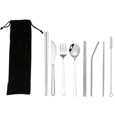 China Wholesale 8pcs Stainless Steel Cutlery Cutlery Spoon Knife Viable Straw, Portable Travel Straw Metal Cutlery Set for sale