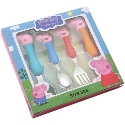 China Wholesale Viable Pink Pig Handle Dinnerware Fork Spoon Easy Cutlery Set, Stainless Steel Flatware For Kids With PP Handle for sale