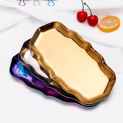 China Large Home Decorative Cosmetic Cake Storage Stainless Steel Hotel Dressers Trinket Bracelets Jewelry Dish for sale