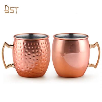 China Sustainable Wholesale Coffee Mug Stainless Steel Pure Copper 16Oz Heat Hammered Moscow Mule Mug for sale