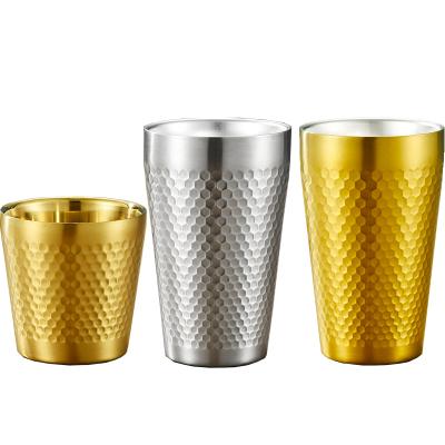 China KOREAN Gold SUS304 Double Wall Tumbler Cocktail Mug Tumbler Hammered Metal Drinking Stainless Steel Stackable Beer Mugs for sale