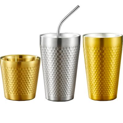 China Gold Double Wall Vacuum Beer Coffee Cup Sustainable High Quality Stackable Metal Drinking Tumbler Hammered Stainless Steel Cup for sale