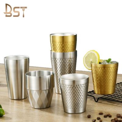 China Sustainable New Style 6/10/15oz Metal Double Wall Vacuum Insulated Drinking Cup Hammered Stainless Steel Pint Mugs for sale