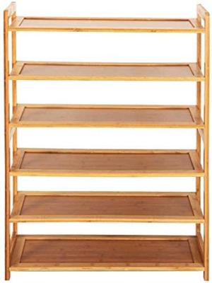 China Modern Bamboo Adult-Size 6-Tier Stackable Bamboo Shoe Rack Shoe Rack Display Rack for sale