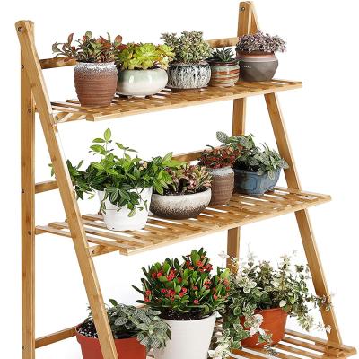 China Folding Modern Flower 3 Tier Wooden Plant Stand Shelf for Outdoor or Indoor Plant Shelf for sale