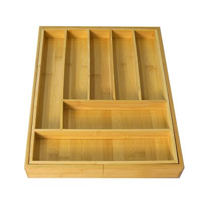 China Sustainable Custom Expandable Bamboo Kitchen Drawer Organizer And Cutlery Tray for sale