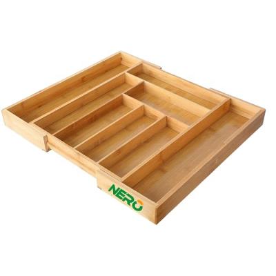 China Sustainable Expandable Wooden Kitchen Drawer Organizers Bamboo Cutlery Tray for sale