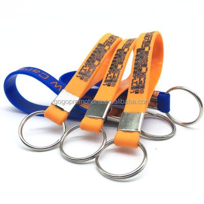 China Factory Printed Silicone Wristband Key Ring Rubber Hand Band Keychain Silicone Wristband Key Chain for sale