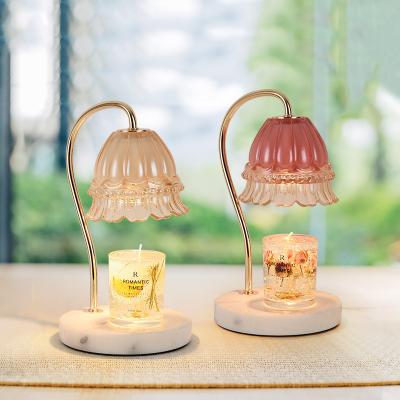 China Simple Exquisite Flower Shaped Cast Iron Table Lamp Shade Candle Wax Warmer Candle Melt Table Lamp With Marble Base for sale