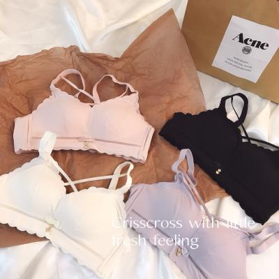 China Sexy Seamless Hollow Cross Bustier Strap Lingerie Bras Wire Free One Piece Bralette for sale