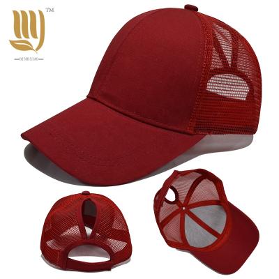 China COMMON Hot Sale Summer 6 Panel Trucker Hat Custom Design Ponytail Hat OEM Must Accept Outdoor Net Hat for sale