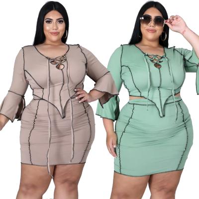 China Free shipping women's fashion anti-static plus-size anti-stitch casual pure color lace short skirt two sets women's dress suit for sale