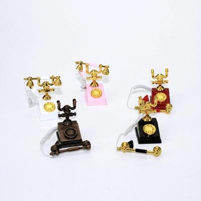 China Europe 1/12 Scale Telephone Miniature Classic Accessory Iron Telephone Set Dollhouse December DIY Craft for sale