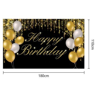 China Beautiful new colorful black and gold party decoration birthday banner birthday celebration party background fabric for sale