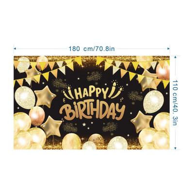 China Birthday Banner Birthday Party Decoration Background Cloth Black Gold Birthday Banner Party Decoration Flag Hanging for sale