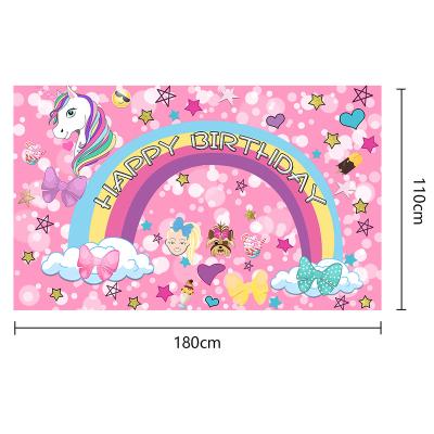 China 2023 Eco-friendly New Unicorn Birthday Party Atmosphere Birthday Celebration Banner Customizable Birthday Background Cloth Decoration for sale