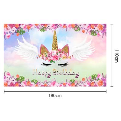 China 2023 Eco-friendly New Unicorn Birthday Party Atmosphere Birthday Celebration Banner Birthday Background Cloth Decoration for sale