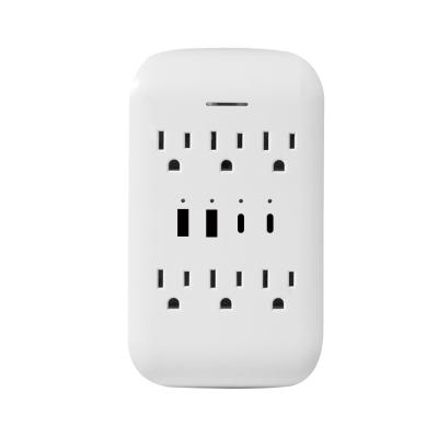 China Residential / General Purpose US Plug White Wall Charger with 6 AC Outlets and 2 USB Sports, 1 Type-C, 1 Type-A for sale