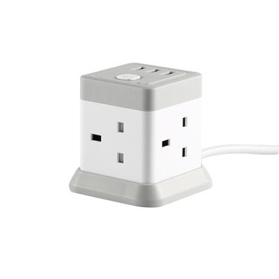 China Kitchen Power Cube Square Extension Socket UK Factory Supply 4ways Model Power Strip With USB And Switch for sale