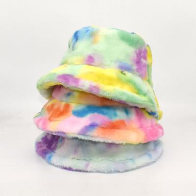 China Picture Faux Fur Bucket Hat For Fashion Women Rabbit Hair Tie Dye Bucket Hat for sale