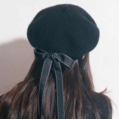 China New Fashion Soft Touch Feeling Women Wool Bow Elegant Soft Berets Winter Warm Beret Hat With Bowknot for sale