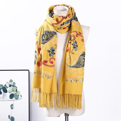 China Winter women logo embroidery brand feeling soft pashmina shawl custom made soft thick soft cashmere scarf for sale