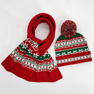 China New Custom Long Christmas Fashion Knitted Beanie Winter Hat And Scarf Set for sale