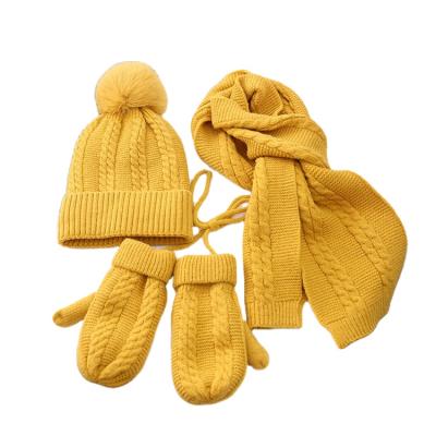 China Fashionable Long 3pc Knitted Winter Hat Kids Winter Hat Gloves And Scarf Set for sale