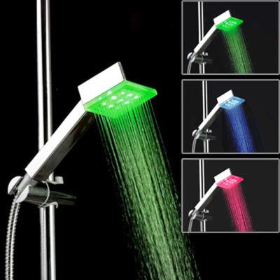 China Sans Chang Color Luxury Bathroom Accessories Slide Bar Large Hand Led Shower Head Temperature With Light for sale