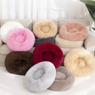 China Waterproof Washable Ultra Soft Cat Cushion Bed Pet Beds Faux Fur Washable Plush Around Luxury Cat Bed for sale