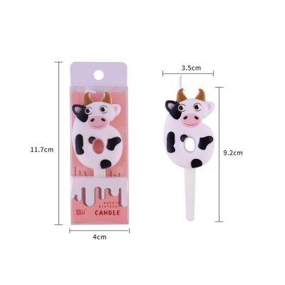 China No Drip Creative Animal Cow 3d Milk Factory China Wholesale Smokeless And Shape Digital Birthday Candles For Kids for sale