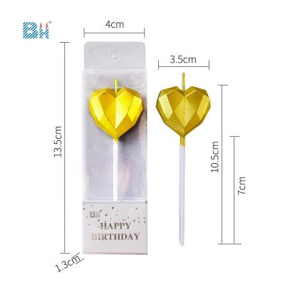 China Birthdays Diamond Heart Birthday Candles Shining Glitter Gold Coated for sale