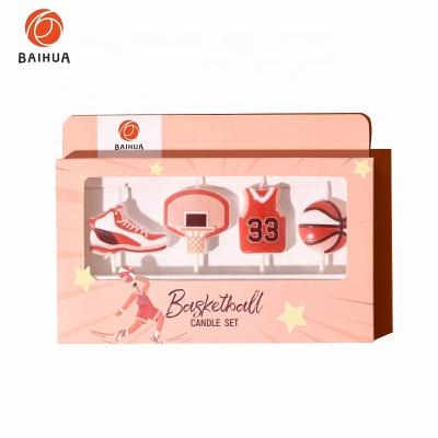 China Factory Direct Birthdays 4 Pcs Red Color Custom Design 3D Birthday Candle Made Birthday Basketball Candle For Cake for sale