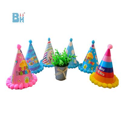 China From Paper+pompom factory directly baby birthday hats and birthday cake hat for wholesaler and retailers for sale