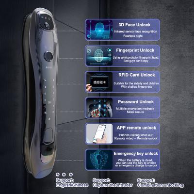 China 3D Face Recognition Digital Video Remote Control Password Password Remote Control Electronic Keyless Door Smart Security Smart Door Opening Eye Catch Light Electronic Fingerprint Lock With Camera for sale