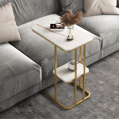 China Contemporary Modern Metal Marble Rock Slab Small Metal Leisure Bed Sofa Bedside Table Coffee Corner Top White Side Tables For Sofa for sale