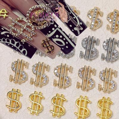 China PVADCOL Gold Dollar Sign 3D Alloy Nail Art Charms Trendy Money Nails Charms Luxury Popular Luxury Rhinestone Jewelry Manicure Supply for sale