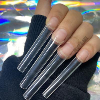 China Salon Effect 3XL Coffin Long No C Curve Nail Tips French Straight Fake Nail Art Tips Half Cover Customized Logo for sale