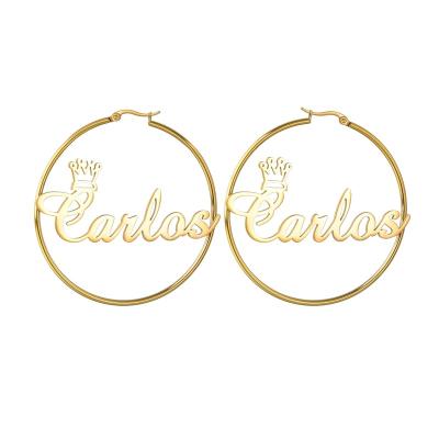 China TRENDY Wholesale Price Personalized Custom Name Circle Earrings For Women 18K Gold Plated Stainless Steel Large Crown Earring Party Jewelry for sale