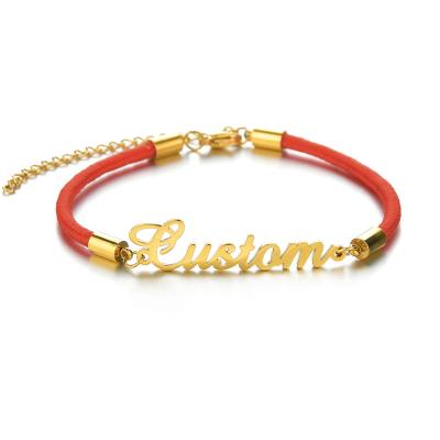 China FASHIONABLE Hot Selling Stainless Steel Jewelry Personalized Black Red Rope Handchain Bracelet For Men Women Customized Name Letter Bracelet for sale