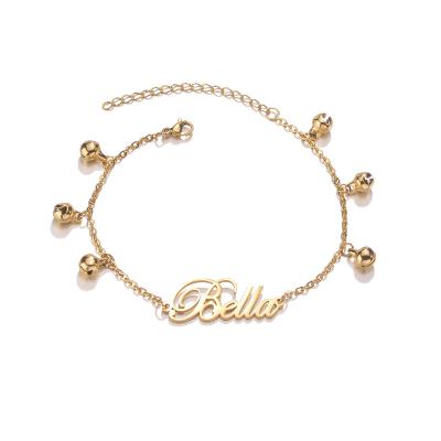 China Customized Hot Selling Personalized TRENDY Handchain Stainless Steel Name Bells Bracelet Thick Chain Nameplate For Women Men Jewelry for sale