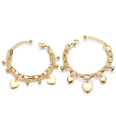 China TRENDY Charm Double Layers Heart Bracelets For Women Kids Stainless Steel Adjustable Chain Personalized Engrave Jewelry Gift Wholesale for sale