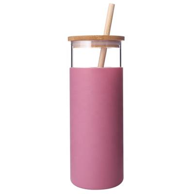 China Sustainable Unbreakable Eco Friendly 500ml Bpa Free Glass Water Bottle Silicone Sleeve With Straw for sale