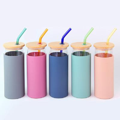 China Food Grade Sustainable Wholesale Custom Logo Safety Glass Water Bottle With Straw for sale