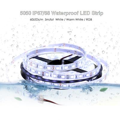 China Residential High Quality Underwater and Outdoor Waterproof Security RGB LED Strip Light DC12V 5050 Strip 300LEDs 60LEDs/M 5m/lot IP67 IP68 LED for sale